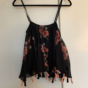 Black Floral Print Crop